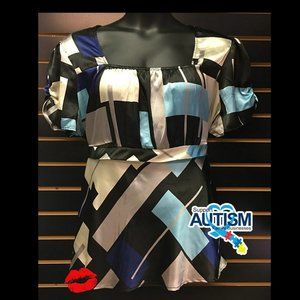 2/$10 💥♻ CATO Stain Glass Geometric Pattern Tie Back Blouse | Sz 22/24w | 117
